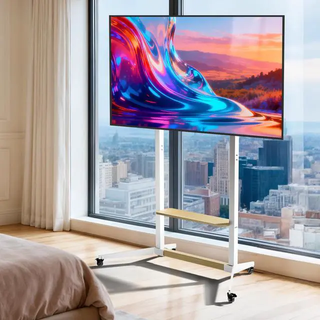 Alt view image 7 of 7 - Heavy Duty Portable Rolling TV Stand with Wheels for 55-100 inch | Adjustable Heights TV Cart for bedroom VESA 800x600mm max load capacity 220lbs