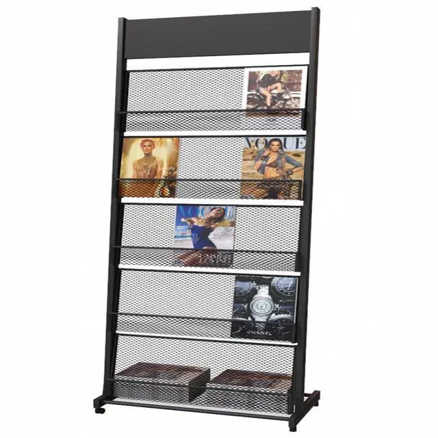 Main image of floor magazine rack brochure display stand for offices and public reception arealiterature rack with 4 Universal wheels (70"×27×13.8")