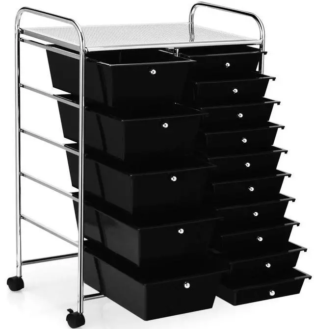 Main image of Byroce 15-Drawer Storage Rolling Cart, Mobile Classroom Craft Organizer for Art Supplies, Tools & Paper, Multipurpose Storage Cart on Wheels for School, Home Office (Black)