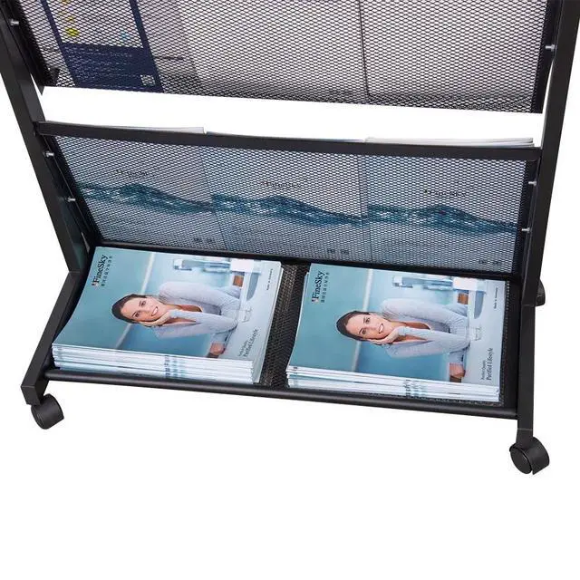 Alt view image 7 of 7 - floor magazine rack brochure display stand for offices and public reception arealiterature rack with 4 Universal wheels (70"×27×13.8")