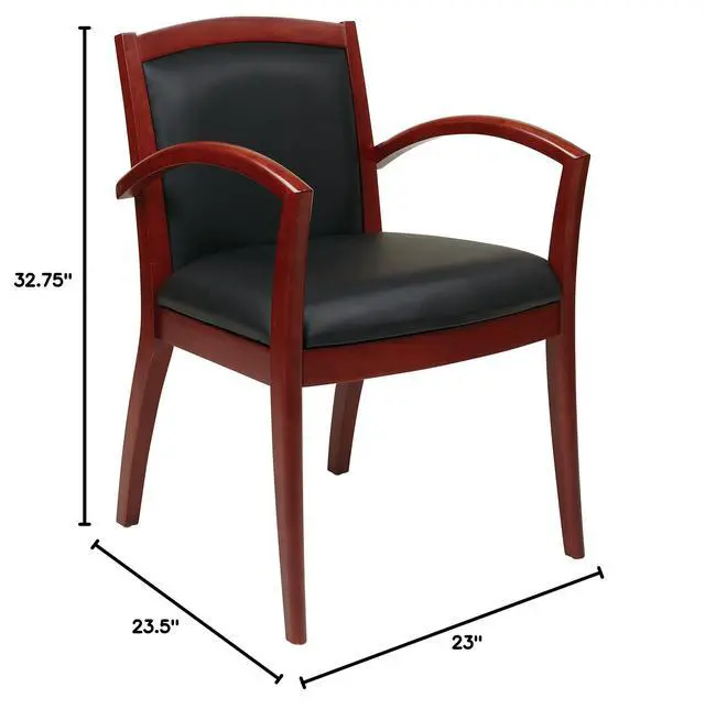 Alt view image 2 of 4 - OSP Furniture Office Star NAP97CHY-EC3 Napa Full Cushion Black Leather Back and Seat Wood Guest Chair, Cherry