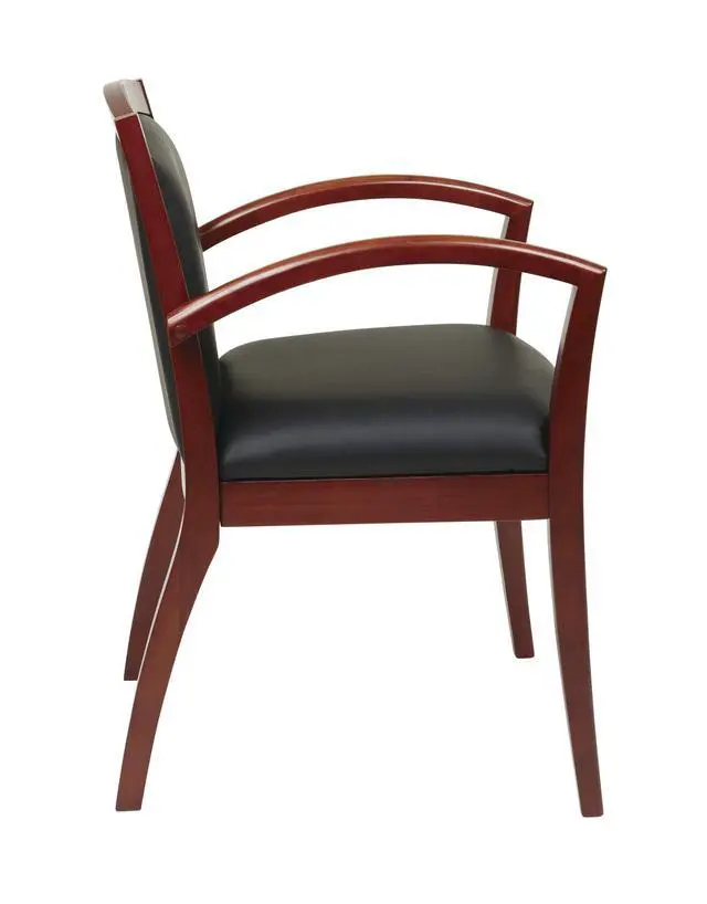 Alt view image 3 of 4 - OSP Furniture Office Star NAP97CHY-EC3 Napa Full Cushion Black Leather Back and Seat Wood Guest Chair, Cherry