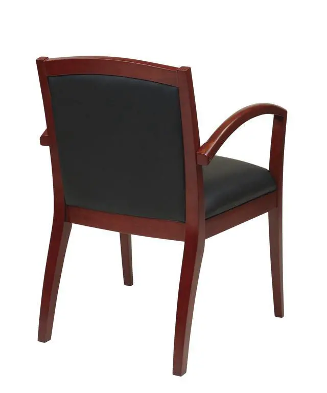 Alt view image 4 of 4 - OSP Furniture Office Star NAP97CHY-EC3 Napa Full Cushion Black Leather Back and Seat Wood Guest Chair, Cherry