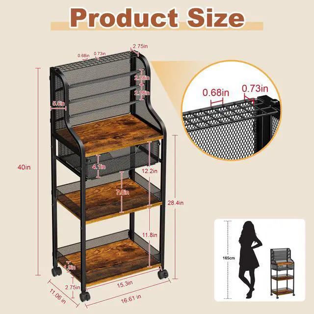 Alt view image 2 of 7 - Large 7-Tier Rolling Utility Cart with Drawer, 40in Tall Metal Craft & Art Storage Organizer with Lockable Wheels, Storage for Art Studio, Drawing Room, Paints & Supplies