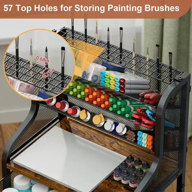 Alt view image 4 of 7 - Large 7-Tier Rolling Utility Cart with Drawer, 40in Tall Metal Craft & Art Storage Organizer with Lockable Wheels, Storage for Art Studio, Drawing Room, Paints & Supplies