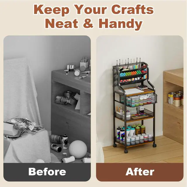 Alt view image 5 of 7 - Large 7-Tier Rolling Utility Cart with Drawer, 40in Tall Metal Craft & Art Storage Organizer with Lockable Wheels, Storage for Art Studio, Drawing Room, Paints & Supplies