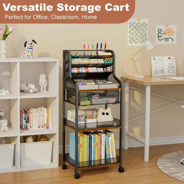 Alt view image 7 of 7 - Large 7-Tier Rolling Utility Cart with Drawer, 40in Tall Metal Craft & Art Storage Organizer with Lockable Wheels, Storage for Art Studio, Drawing Room, Paints & Supplies