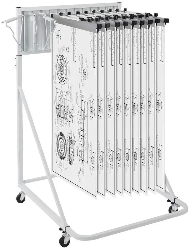 Main image of Mobile Blueprint Storage Rack, Plan Holder with 12 Pivot Brackets, Mobile Blueprint Holder Adjustable Height & Length, Poster Display Rack for Office and Home (Rack Only Without Clamps)