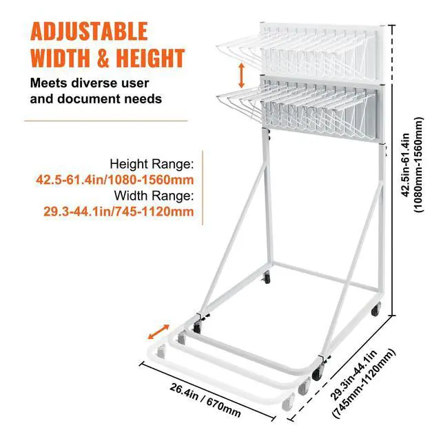 Alt view image 3 of 7 - Mobile Blueprint Storage Rack, Plan Holder with 12 Pivot Brackets, Mobile Blueprint Holder Adjustable Height & Length, Poster Display Rack for Office and Home (Rack Only Without Clamps)