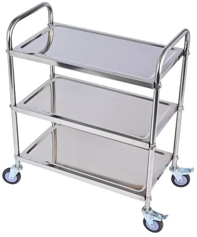 Main image of 3 Shelf Stainless Steel Cart, 420 lbs, 1MM Thick, Serving With Wheels, Household Service Trolley, 360 Rotation Storage Shelf With Locking Wheels (29.5*15.8*37.4)'' Utility