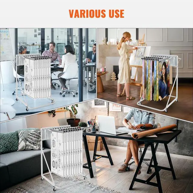 Alt view image 7 of 7 - Mobile Blueprint Storage Rack, Plan Holder with 12 Pivot Brackets, Mobile Blueprint Holder Adjustable Height & Length, Poster Display Rack for Office and Home (Rack Only Without Clamps)