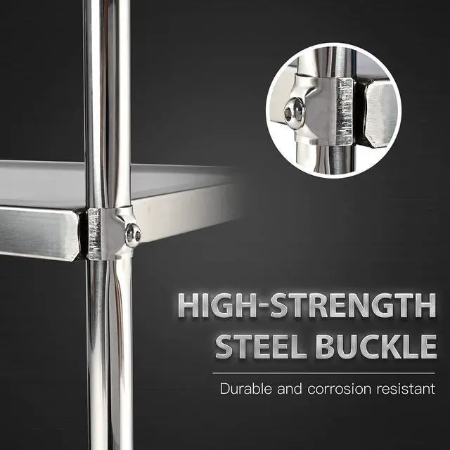 Alt view image 6 of 7 - 3 Shelf Stainless Steel Cart, 420 lbs, 1MM Thick, Serving With Wheels, Household Service Trolley, 360 Rotation Storage Shelf With Locking Wheels (29.5*15.8*37.4)'' Utility