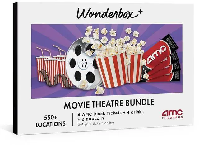 Main image of AMC Movie Theatres® - 4 Black Tickets + 4 Drinks + 2 Popcorn | Valid at 550+ AMC theater locations across the US, Choose your theater, movie, date, and showtime with easy online redemption