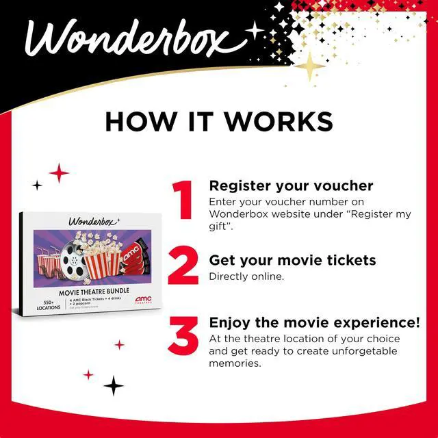 Alt view image 6 of 7 - AMC Movie Theatres® - 4 Black Tickets + 4 Drinks + 2 Popcorn | Valid at 550+ AMC theater locations across the US, Choose your theater, movie, date, and showtime with easy online redemption