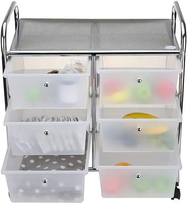 Main image of Rolling Cart with Drawers, Utility Cart, Craft Storage, Kitchen, Metal, 24.25"L x 15.25"W x26.25"H, White, Silver