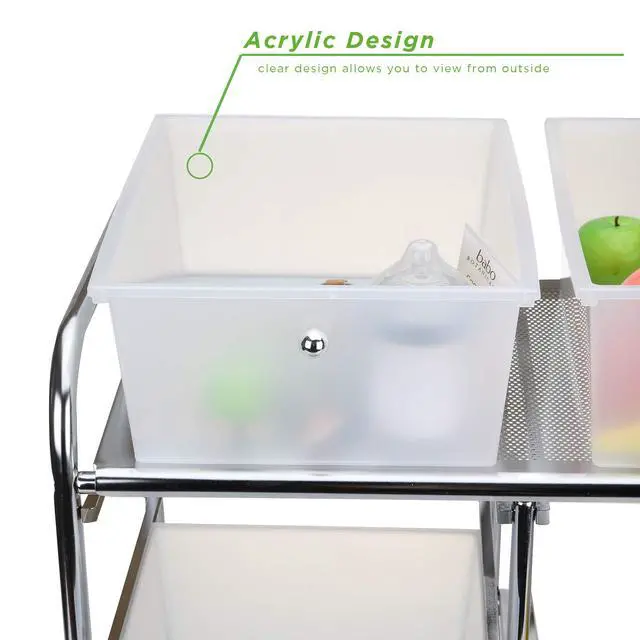 Alt view image 4 of 7 - Rolling Cart with Drawers, Utility Cart, Craft Storage, Kitchen, Metal, 24.25"L x 15.25"W x26.25"H, White, Silver