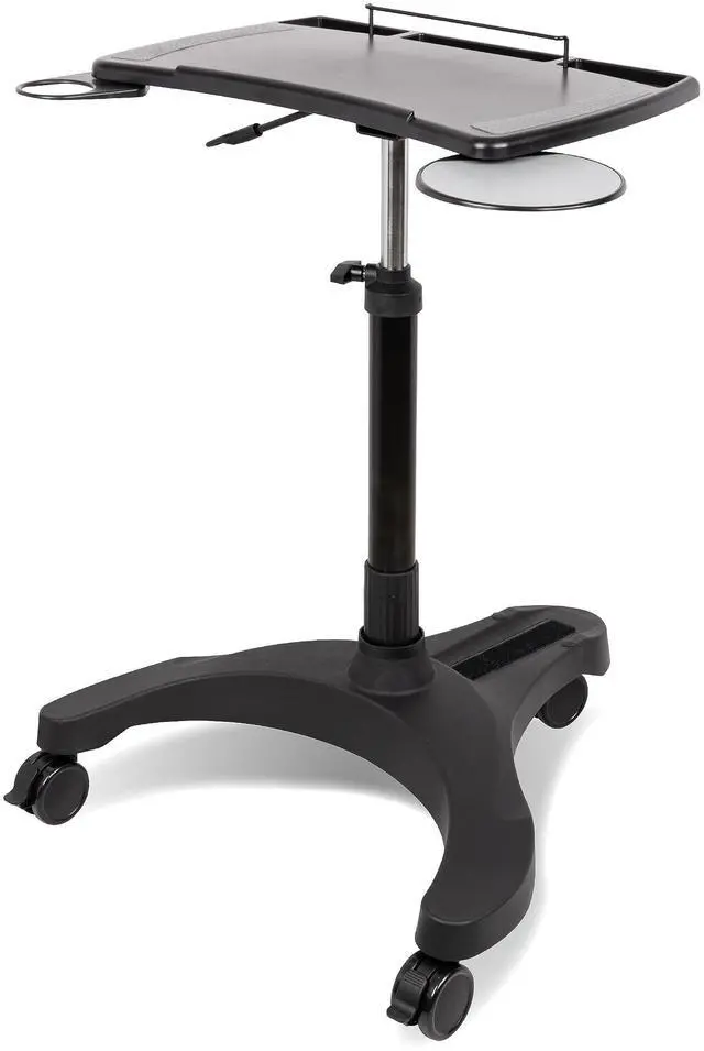 Main image of Mobile Laptop Standing Desk Carts on Wheels with Stationery Storage, Pneumatic, Height Adjustable Rolling Stand, Sit to Stand Computer Cart, Workstation for Home, Office, Medical and School