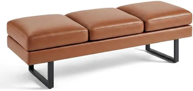 Main image of 3 Seats Faux Leather Reception Bench, 60 Inches Office Guest Chair with Heavy-Duty Metal Legs, Upholstered Waiting Room Chairs for Office,Conference & Living Room, Brown, 1 PCS