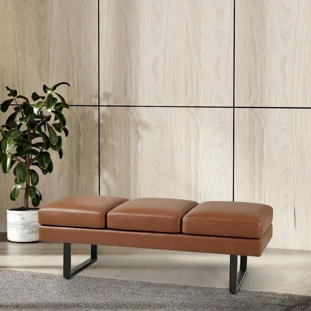 Alt view image 7 of 7 - 3 Seats Faux Leather Reception Bench, 60 Inches Office Guest Chair with Heavy-Duty Metal Legs, Upholstered Waiting Room Chairs for Office,Conference & Living Room, Brown, 1 PCS