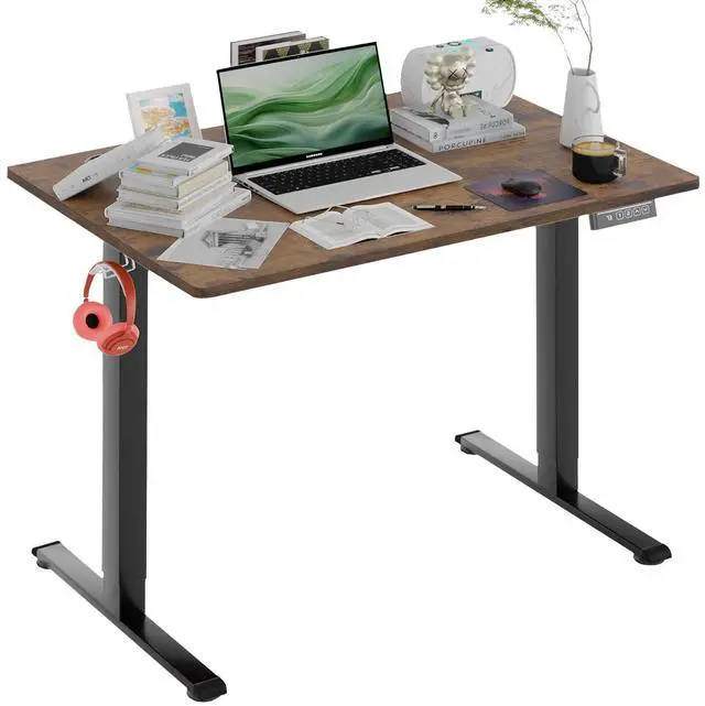 Main image of Electric Standing Desk 40x24 Inch Height Adjustable Computer Desk Large Space Office Desk with Headphone Holder 2 Memory Function for Home Office,Brown