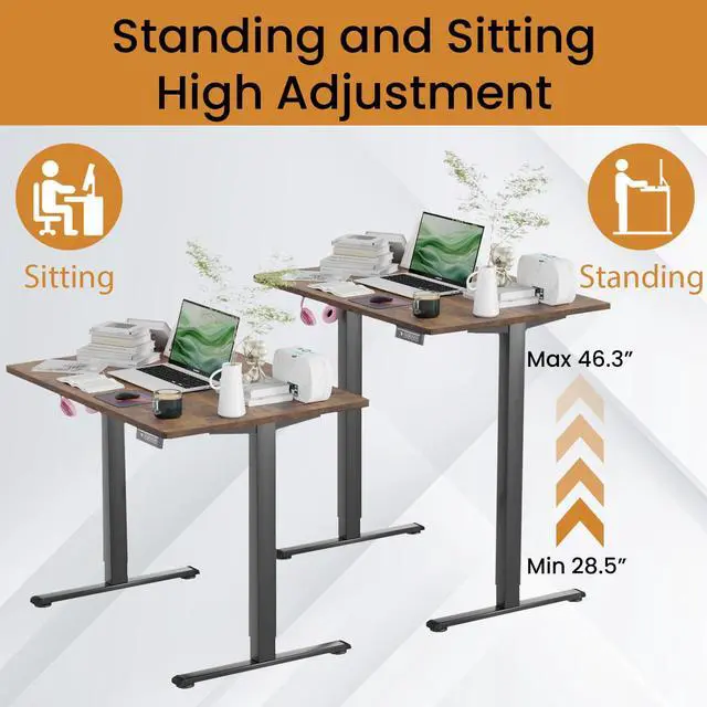 Alt view image 4 of 7 - Electric Standing Desk 40x24 Inch Height Adjustable Computer Desk Large Space Office Desk with Headphone Holder 2 Memory Function for Home Office,Brown