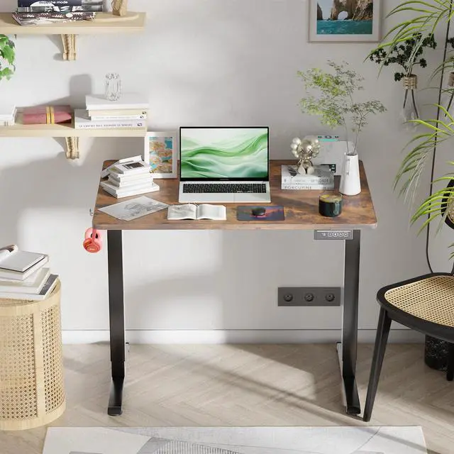 Alt view image 5 of 7 - Electric Standing Desk 40x24 Inch Height Adjustable Computer Desk Large Space Office Desk with Headphone Holder 2 Memory Function for Home Office,Brown