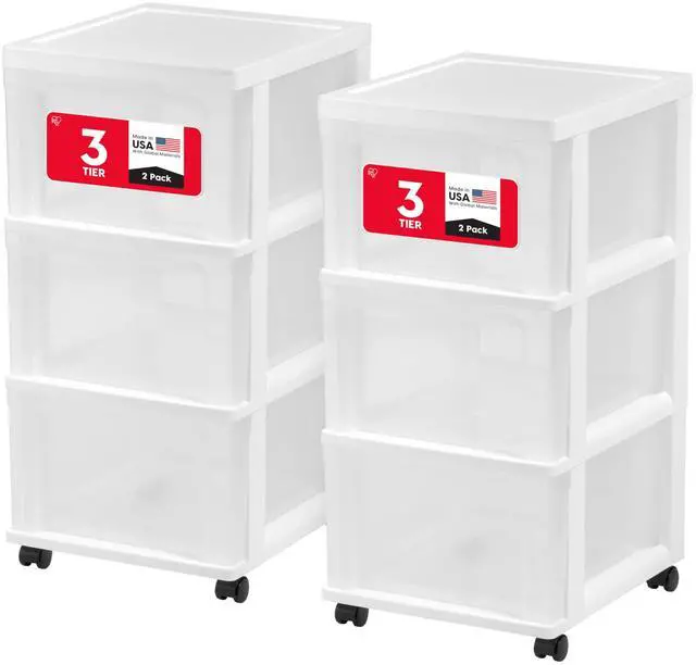 Main image of 3-Drawer Slim Narrow Storage Organizer Rolling Cart, White/Clear | Organize crafts, school supplies, accessories, and household items with slim storage and easy-access drawers