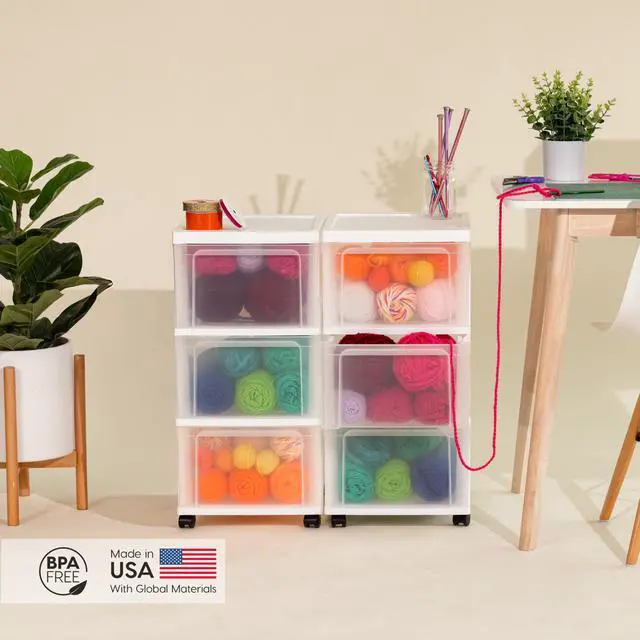 Alt view image 2 of 7 - 3-Drawer Slim Narrow Storage Organizer Rolling Cart, White/Clear | Organize crafts, school supplies, accessories, and household items with slim storage and easy-access drawers