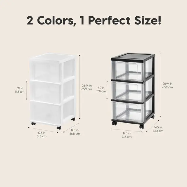 Alt view image 3 of 7 - 3-Drawer Slim Narrow Storage Organizer Rolling Cart, White/Clear | Organize crafts, school supplies, accessories, and household items with slim storage and easy-access drawers