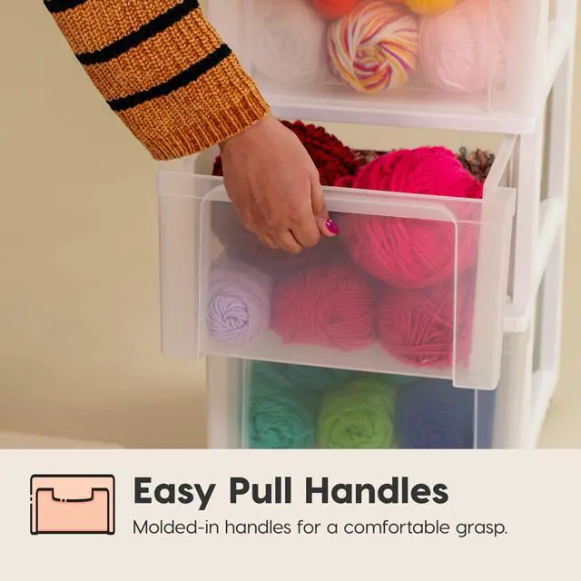 Alt view image 5 of 7 - 3-Drawer Slim Narrow Storage Organizer Rolling Cart, White/Clear | Organize crafts, school supplies, accessories, and household items with slim storage and easy-access drawers