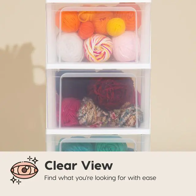 Alt view image 6 of 7 - 3-Drawer Slim Narrow Storage Organizer Rolling Cart, White/Clear | Organize crafts, school supplies, accessories, and household items with slim storage and easy-access drawers