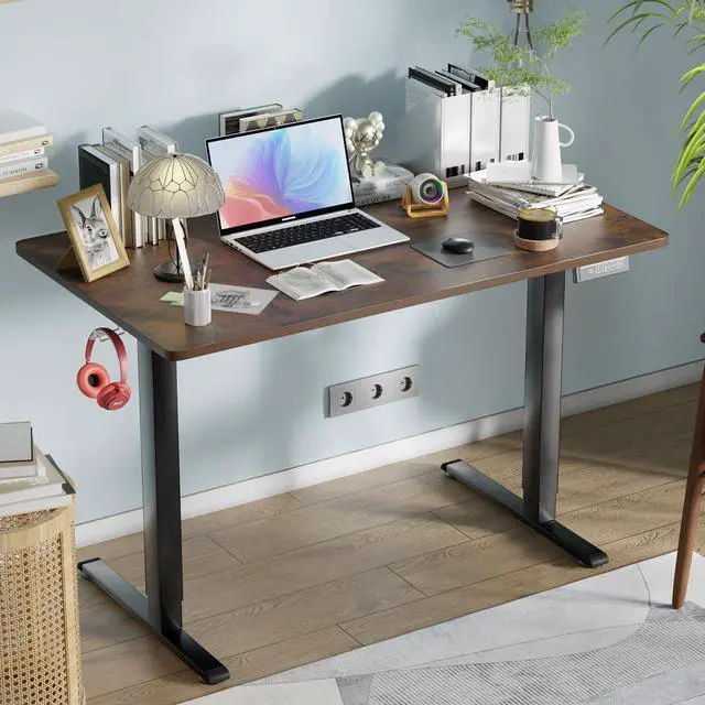 Alt view image 2 of 7 - Electric Standing Desk 48x24 Inch Height Adjustable Computer Desk Large Space Office Desk with Headphone Holder 2 Memory Function for Home Office,Brown