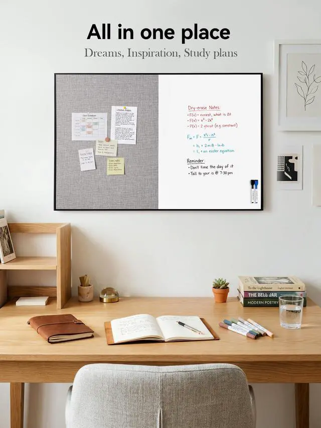 Alt view image 2 of 7 - Cork Board White Board Combo, 36"X24" Linen Bulletin Board Whiteboard for Wall, Magnetic Dry Erase Corkboard for Home, Office, School, Grey