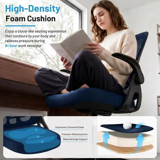 Alt view image 7 of 7 - Drafting Chair for Standing Desk, Tall Office Chair with 22"-30" Seat Height &7" Lift Footrest Ring, Ergonomic Executive Mesh Computer Counter Stool with Lumbar Support &Flip-up Arms for Artist