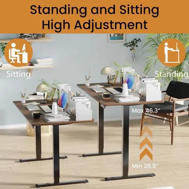 Alt view image 4 of 7 - Electric Standing Desk 48x24 Inch Height Adjustable Computer Desk Large Space Office Desk with Headphone Holder 2 Memory Function for Home Office,Brown