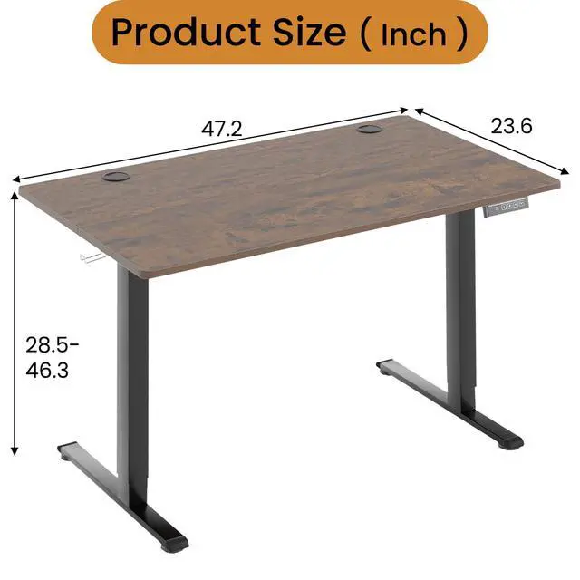 Alt view image 3 of 7 - Electric Standing Desk 48x24 Inch Height Adjustable Computer Desk Large Space Office Desk with Headphone Holder 2 Memory Function for Home Office,Brown