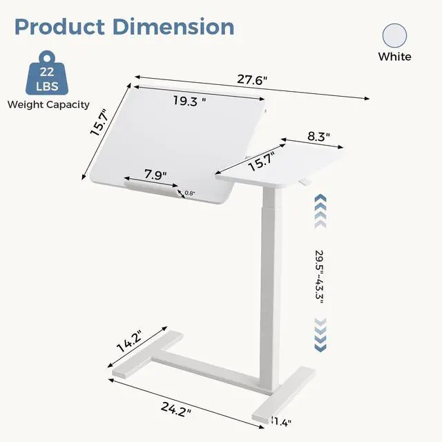 Alt view image 3 of 7 - Standing Desk with Wheels, Rolling Desk, Laptop Table | Adjustable Height, Portable Computer Workstation, Tilting Desktop, Home Office Classroom Bedside, White