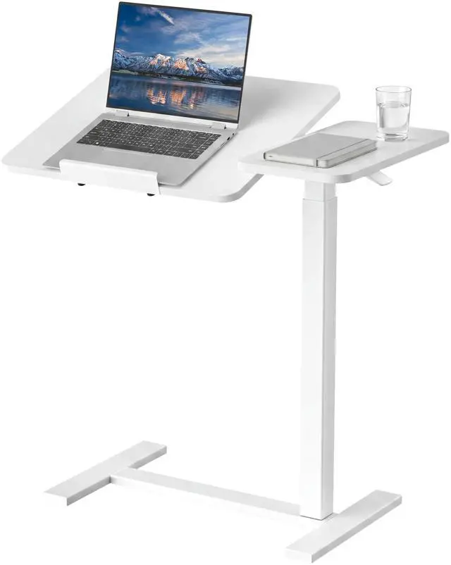Main image of Standing Desk with Wheels, Rolling Desk, Laptop Table | Adjustable Height, Portable Computer Workstation, Tilting Desktop, Home Office Classroom Bedside, White