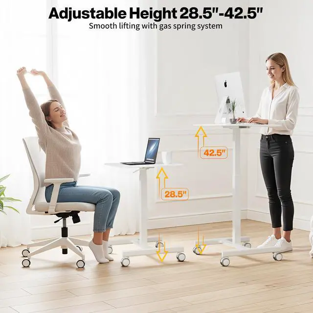 Alt view image 3 of 7 - Adjustable Height Standing Desk on Wheels, Portable Rolling Desk and Laptop Stand, Walking Pad Desk | Rolling Standing Table for Home Office, Small Computer Workstation