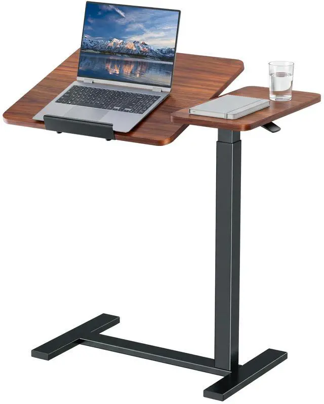 Main image of Standing Desk with Wheels, Rolling Desk, Laptop Table | Adjustable Height, Portable Computer Workstation, Tilting Desktop, Home Office Classroom Bedside, Brown
