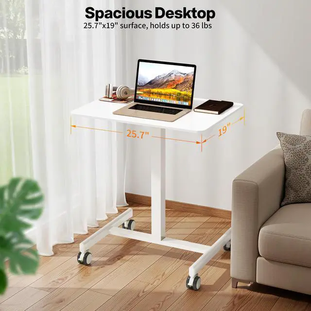 Alt view image 2 of 7 - Adjustable Height Standing Desk on Wheels, Portable Rolling Desk and Laptop Stand, Walking Pad Desk | Rolling Standing Table for Home Office, Small Computer Workstation
