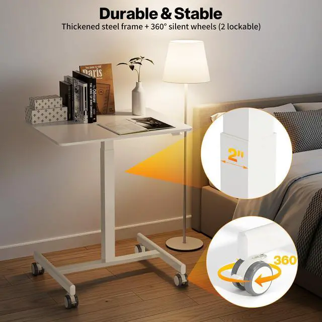 Alt view image 4 of 7 - Adjustable Height Standing Desk on Wheels, Portable Rolling Desk and Laptop Stand, Walking Pad Desk | Rolling Standing Table for Home Office, Small Computer Workstation
