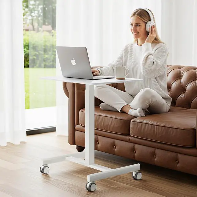 Alt view image 6 of 7 - Adjustable Height Standing Desk on Wheels, Portable Rolling Desk and Laptop Stand, Walking Pad Desk | Rolling Standing Table for Home Office, Small Computer Workstation