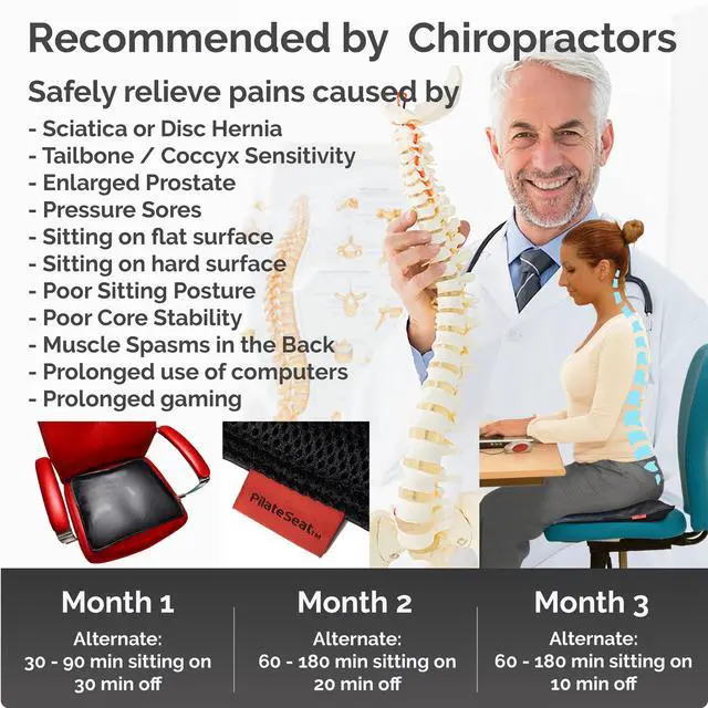 Alt view image 2 of 7 - PilateSeat, Patented Adjustable Orthopedic Air Cushion for Office Chairs, Sciatica, Back Pain, Posture, Meditation, Wheelchair, Core, Coccyx, Butt & Tailbone Relief