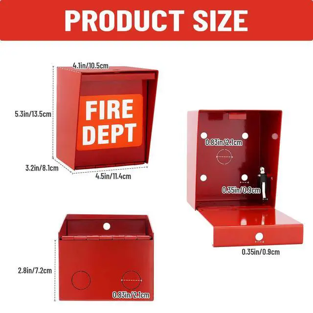 Alt view image 6 of 7 - Fire Department Box With Lock Hole Red Heavy Duty Steel