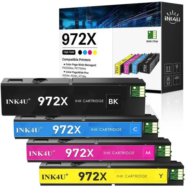 Main image of 972X Ink Cartridges Compatible Replacement for HP 972X 972A Ink to Work for Color PageWide Pro MFP 477dw Ink Cartridges 477dn 577dw 452dw 452dn 577z 552dw P55250dw Printer (4 Pack, B/C/M/Y)