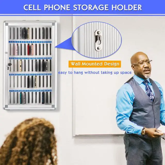 Alt view image 3 of 6 - 60 Slots Aluminum Alloy Cell Phone Locker, Phone Holder for Classroom | Cell Phone Lock Box, Wall-Mounted Phone Holder with a Locked, Phone Storage Cabinet, Can be Carried by Hand