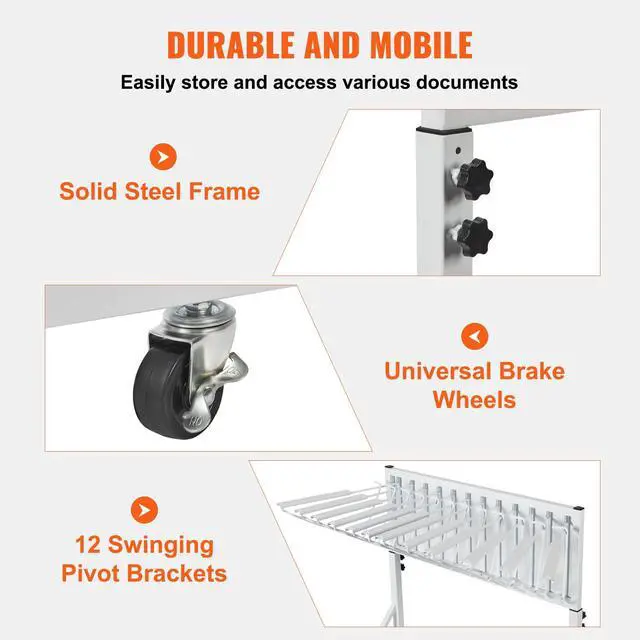 Alt view image 4 of 7 - Mobile Blueprint Storage Rack, Plan Holder with 12 Pivot Brackets, Mobile Blueprint Holder Adjustable Height & Length, Poster Display Rack for Office and Home (Rack Only Without Clamps)