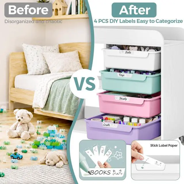 Alt view image 7 of 7 - Craft Organizers and Art Supply Storage, Art Cart, Rolling Cart with 4 Drawers & Metal Pegboard, 5 Hooks, Cute Macaron Color Magnets for Craft Room, Office, Classroom, Ice Cream