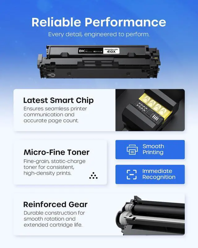 Alt view image 5 of 7 - 410X Toner Cartridges 4 Pack M477fnw Replacement for HP 410X | CF410X 410A use with Color Laserjet Pro M452dw 452dn 452nw MFP M477fnw M477fdn M477fdw M377dw Printer (BK/C/Y/M)